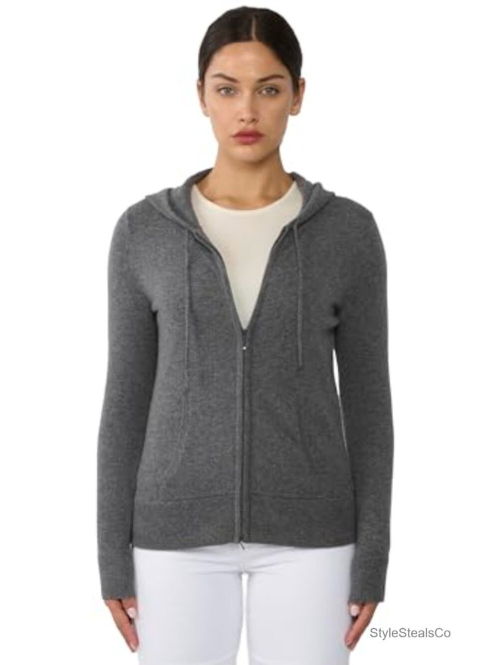 100% Pure Cashmere Long Sleeve Zip Hoodie Cardigan Sweater